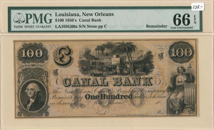 $100 Canal Bank - Obsolete Banknote - Paper Money